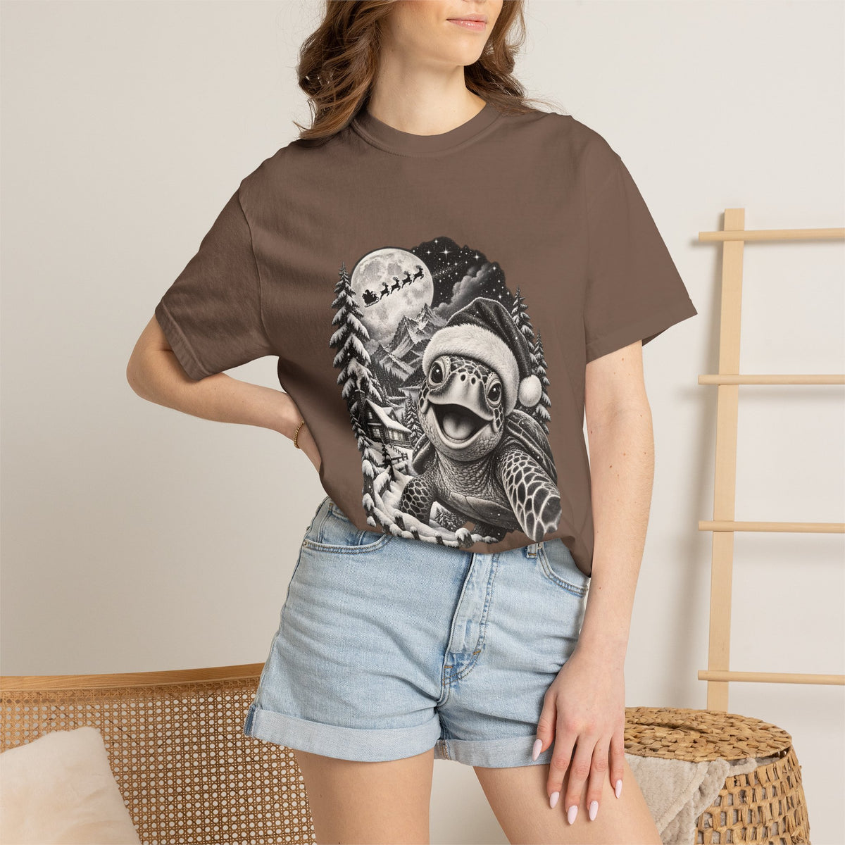Comfort Colors® Christmas Turtle T-Shirt, Cute Sea Turtle Lover Gift, Funny Santa Hat Turtle Christmas Gift, Winter Ocean Animal Graphic Tee