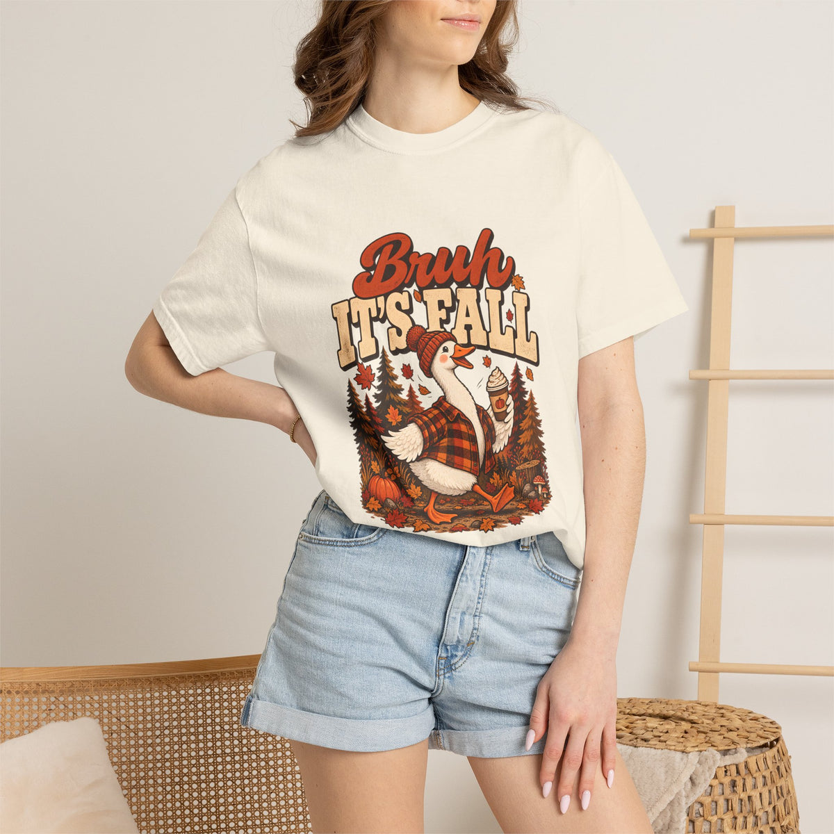 Comfort Colors® Bruh Its Fall T-Shirt, Funny Autumn Goose Lover Gift, Pumpkin Spice Coffee Gift, Retro Cozy Fall Season Graphic Tee