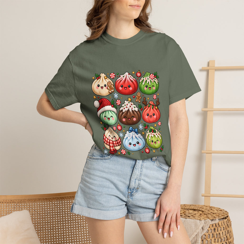 T-shirt de Noël mignon « Comfort Colors® » avec raviolis, cadeau kawaii pour amateur de cuisine pour les fêtes, pour les fans de raviolis, cadeau gourmand de Noël mignon