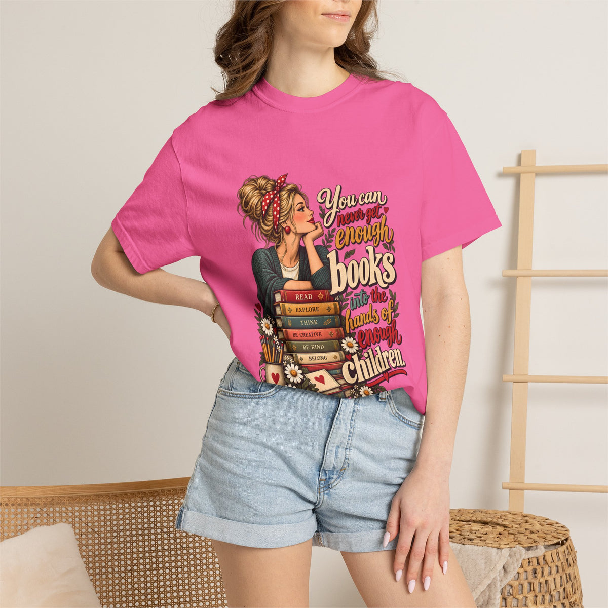 Comfort Colors® You Can Never Get Enough Books Into the Hands of Enough Children Shirt, Teacher Reading Gift, Book Lover Teacher Graphic Tee