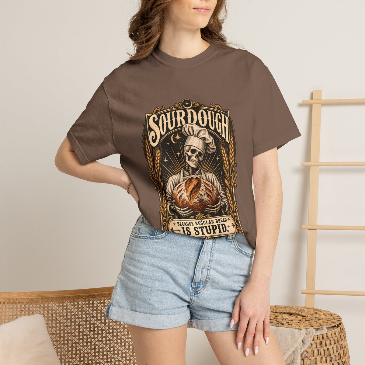 Comfort Colors® Sourdough Because Regular Bread Is Stupid T-Shirt, Funny Sourdough Baker Gift, Skeleton Bread Lover, Baking Humor Shirt