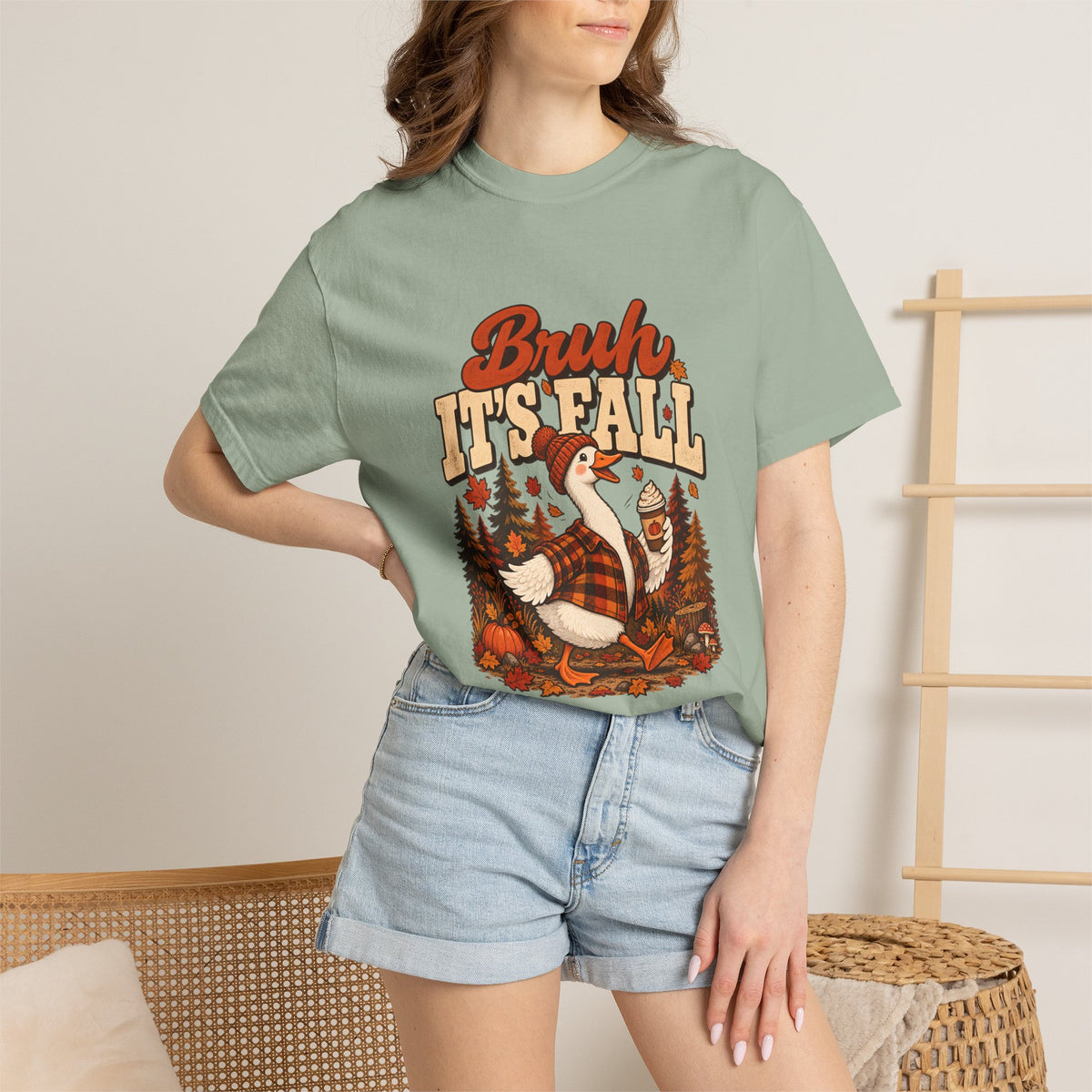 Comfort Colors® Bruh Its Fall T-Shirt, Funny Autumn Goose Lover Gift, Pumpkin Spice Coffee Gift, Retro Cozy Fall Season Graphic Tee