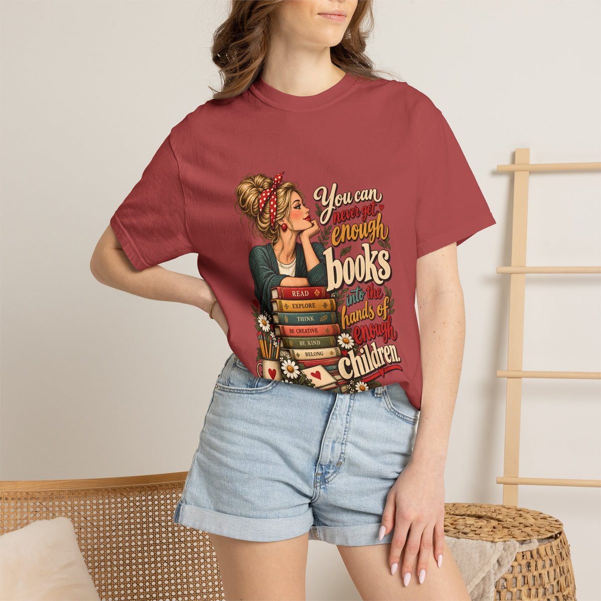 Comfort Colors® You Can Never Get Enough Books Into the Hands of Enough Children Shirt, Teacher Reading Gift, Book Lover Teacher Graphic Tee