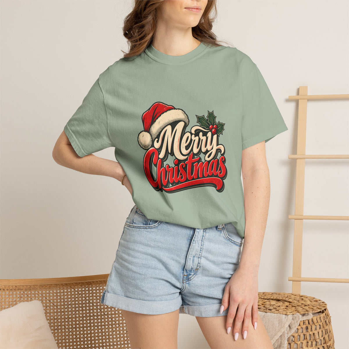 Comfort Colors® Merry Christmas T-Shirt, Vintage Christmas Holiday Gift, Retro Santa Hat Christmas Lover Gift, Festive Holiday Graphic Tee