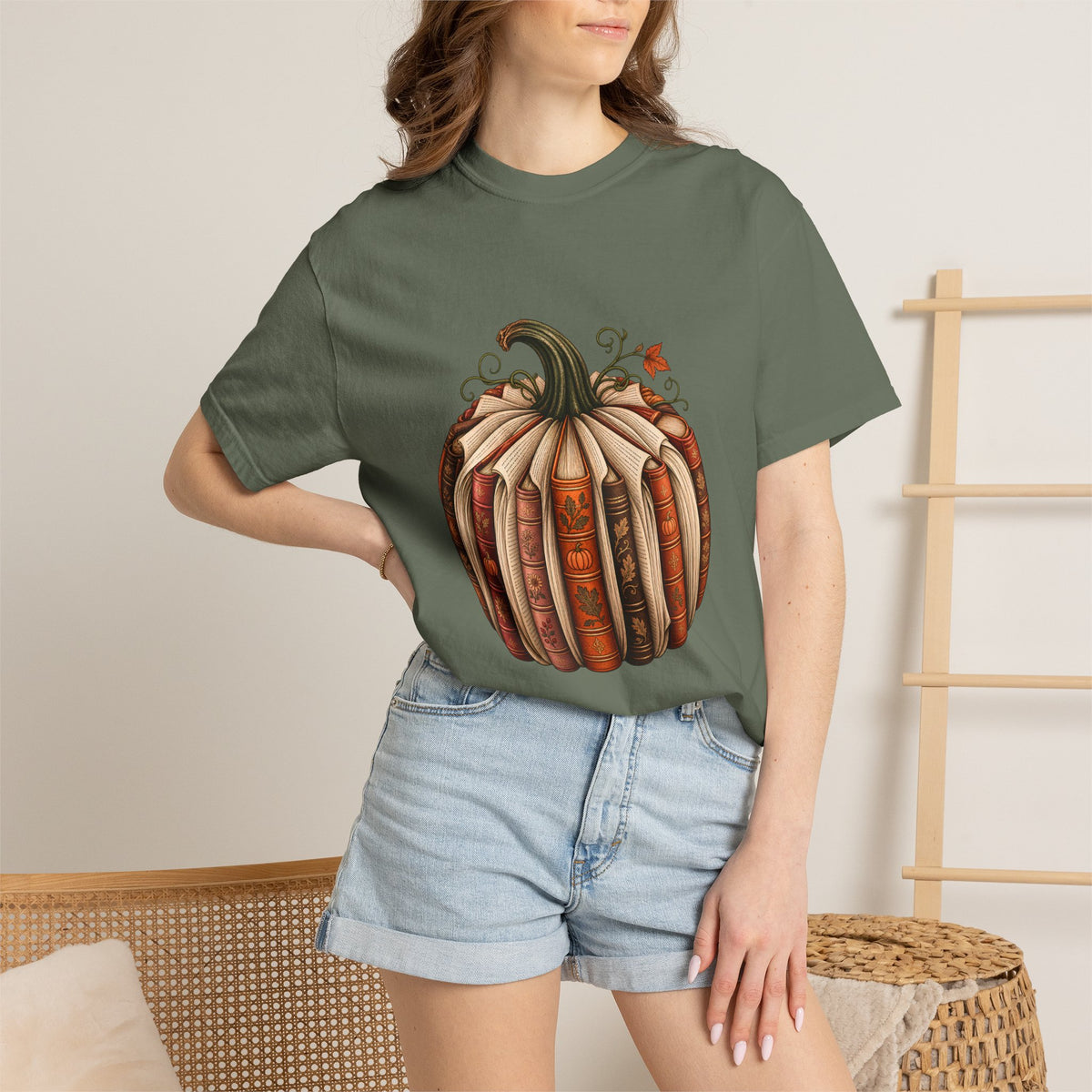 Comfort Colors® Book Pumpkin T-Shirt, Fall Reading Lover Gift, Vintage Autumn Bookish Gift, Cozy Librarian Teacher Pumpkin Graphic Tee