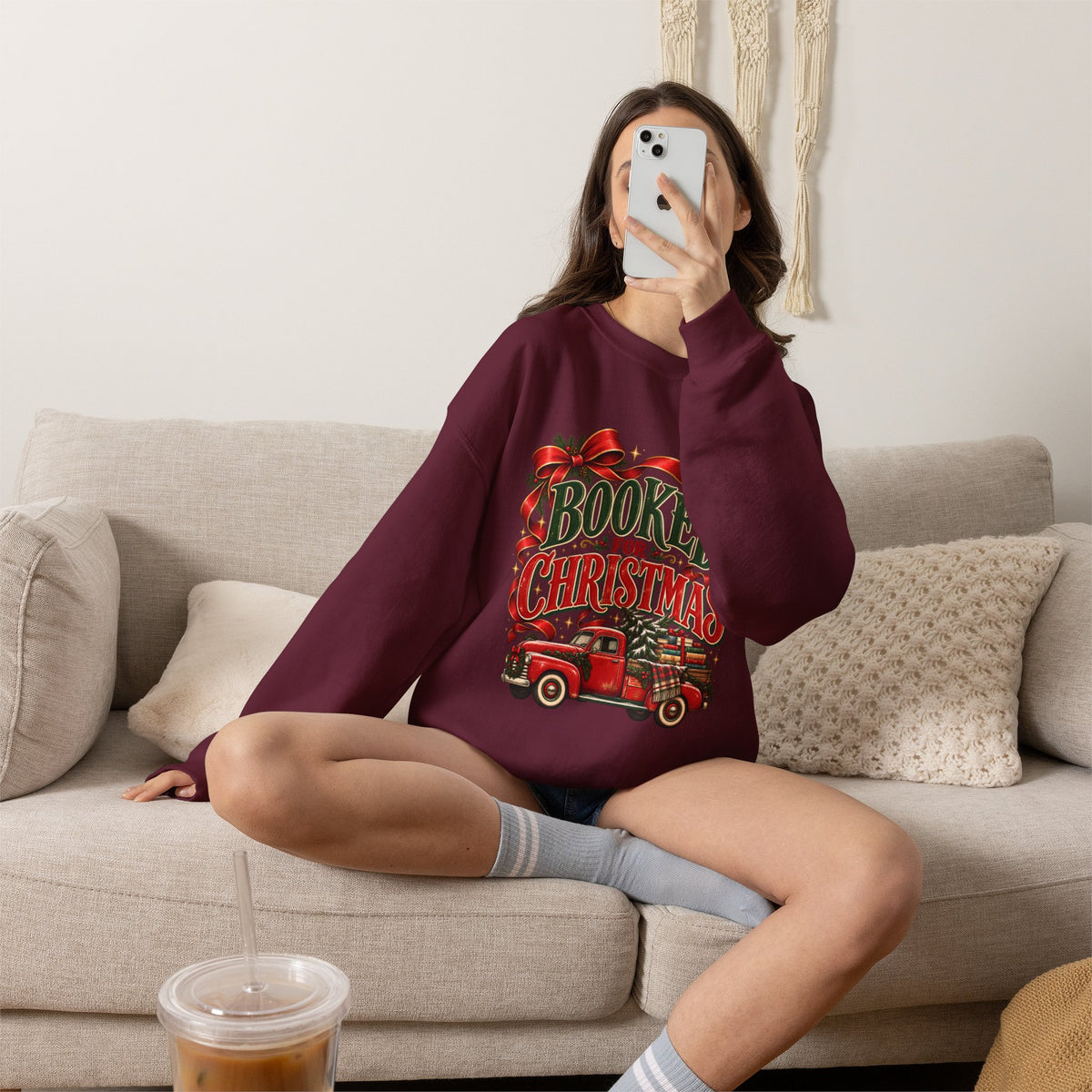Booked for Christmas Sweatshirt, Book Lover Holiday Gift, Vintage Christmas Truck Graphic Sweatshirt, Cozy Reader Christmas Gift for Her
