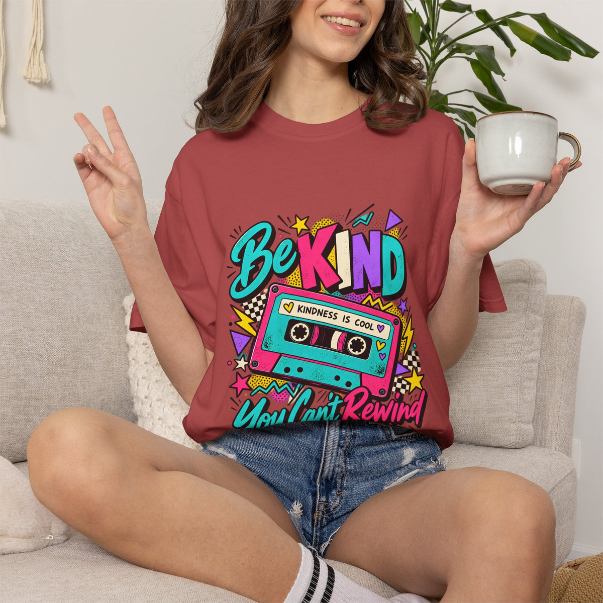 Comfort Colors® Be Kind Kindness Is Cool You Can't Rewind T-Shirt, Retro Kindness Teacher Gift, 80s Cassette Positive Message Graphic Tee