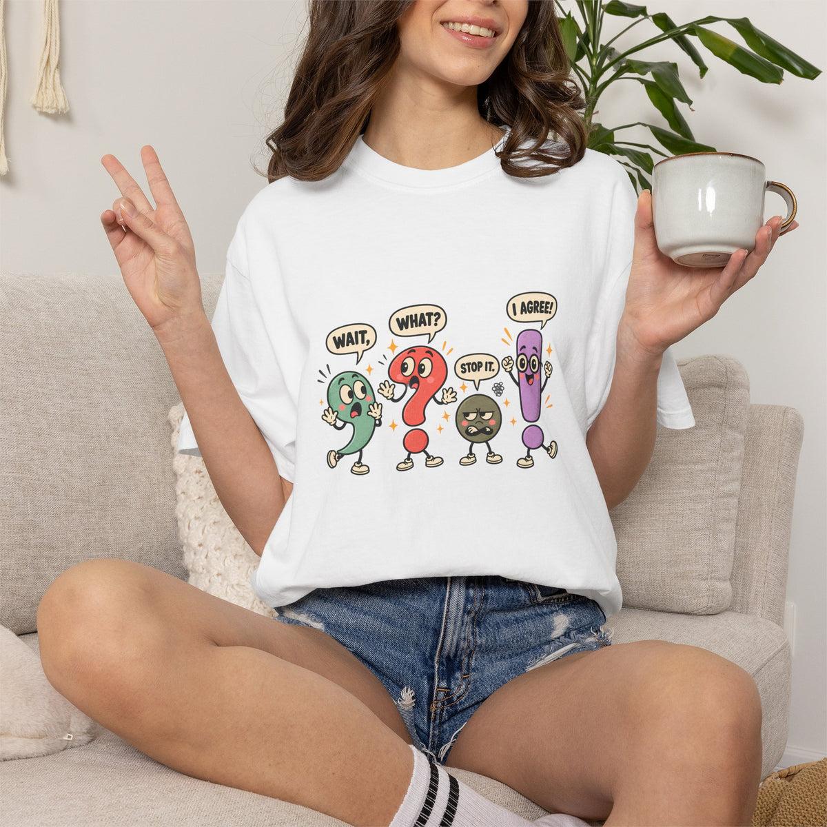 Comfort Colors® Wait What Stop It I Agree T-Shirt, Funny Punctuation Teacher Gift, Grammar Lover Classroom Gift, Cute English Teacher shirt