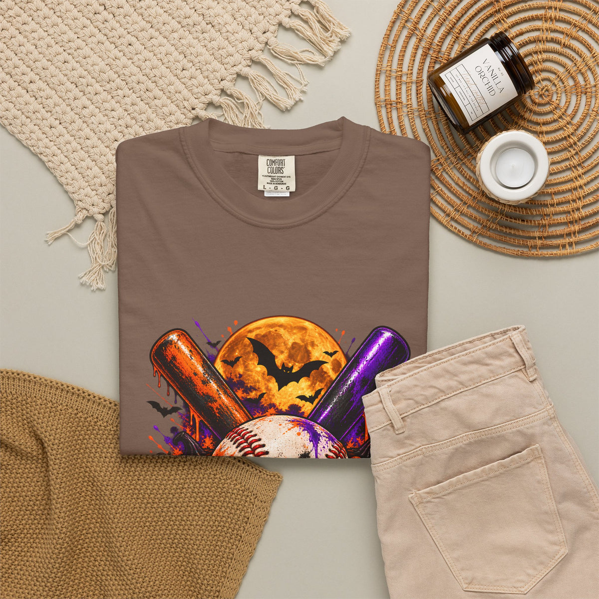 T-shirt de baseball Halloween Comfort Colors®, cadeau de joueur de baseball effrayant, t-shirt graphique pour amateur de baseball citrouille, t-shirt de fan de sport pour Halloween