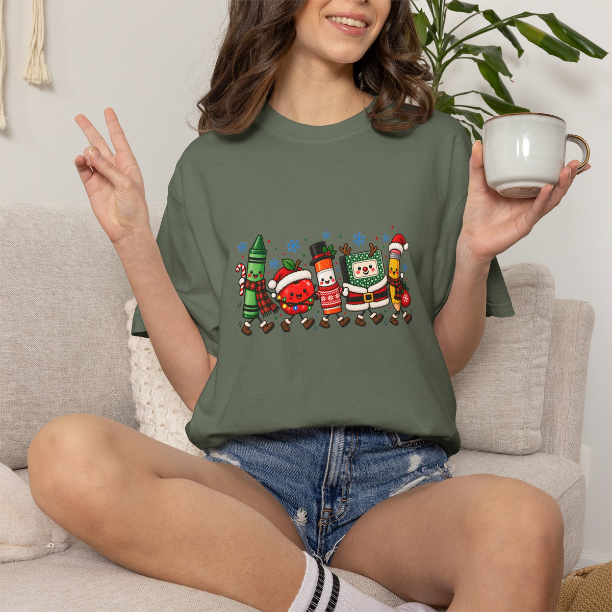 Comfort Colors® Christmas School Supplies T-Shirt, Cute Teacher Holiday Gift, Festive Classroom Teacher Gift, Teacher Gift