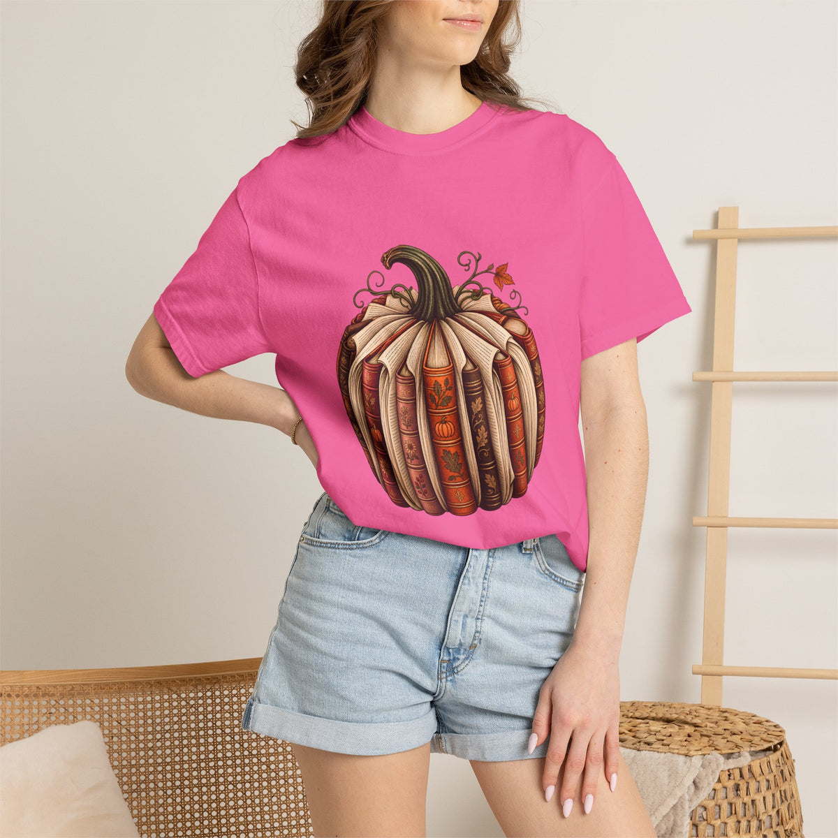 Comfort Colors® Book Pumpkin T-Shirt, Fall Reading Lover Gift, Vintage Autumn Bookish Gift, Cozy Librarian Teacher Pumpkin Graphic Tee
