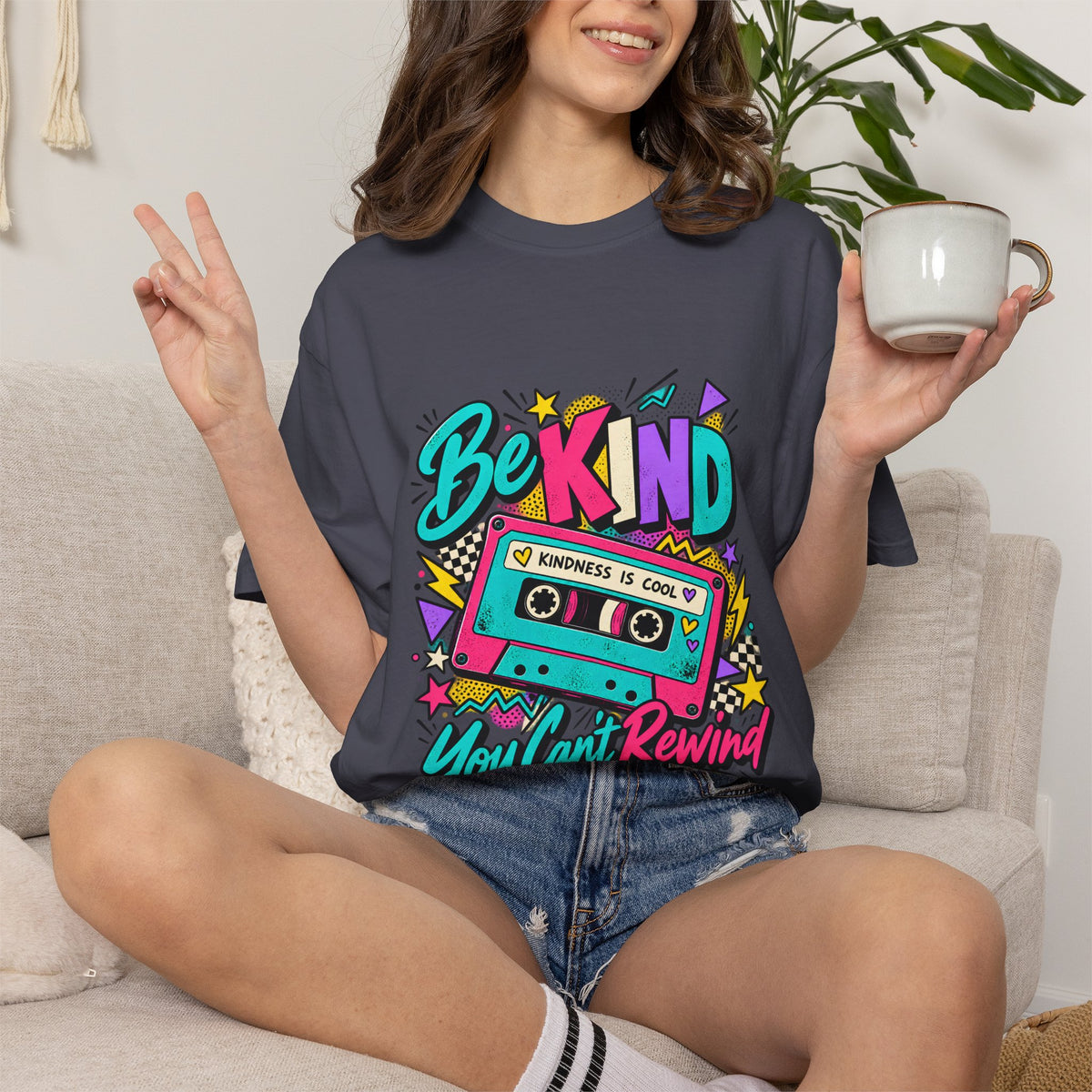 Comfort Colors® Be Kind Kindness Is Cool You Can't Rewind T-Shirt, Retro Kindness Teacher Gift, 80s Cassette Positive Message Graphic Tee