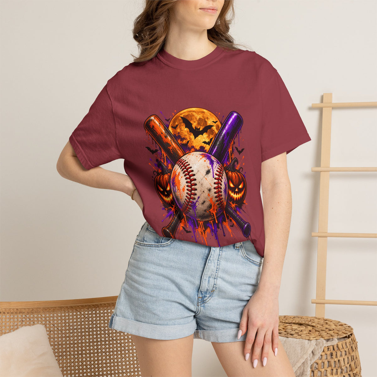 Comfort Colors® Halloween Baseball T-Shirt, Spooky Baseball Player Gift, Pumpkin Baseball Lover Graphic Tee, Halloween Sports Fan Shirt