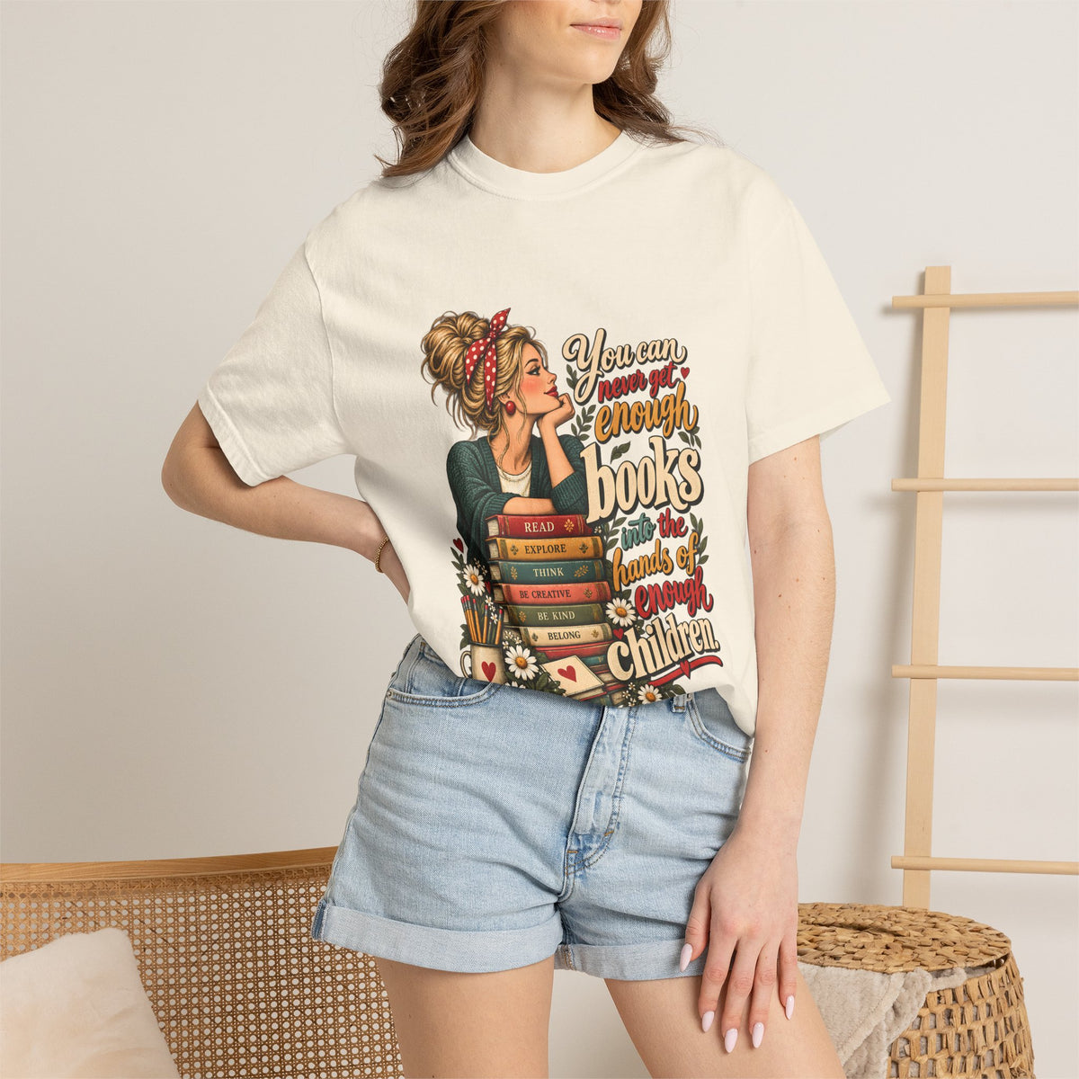 Comfort Colors® You Can Never Get Enough Books Into the Hands of Enough Children Shirt, Teacher Reading Gift, Book Lover Teacher Graphic Tee