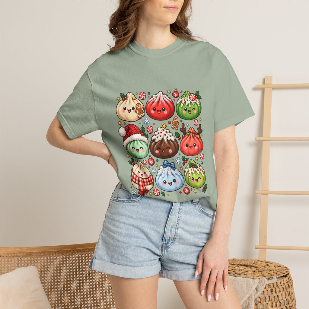 T-shirt de Noël mignon « Comfort Colors® » avec raviolis, cadeau kawaii pour amateur de cuisine pour les fêtes, pour les fans de raviolis, cadeau gourmand de Noël mignon