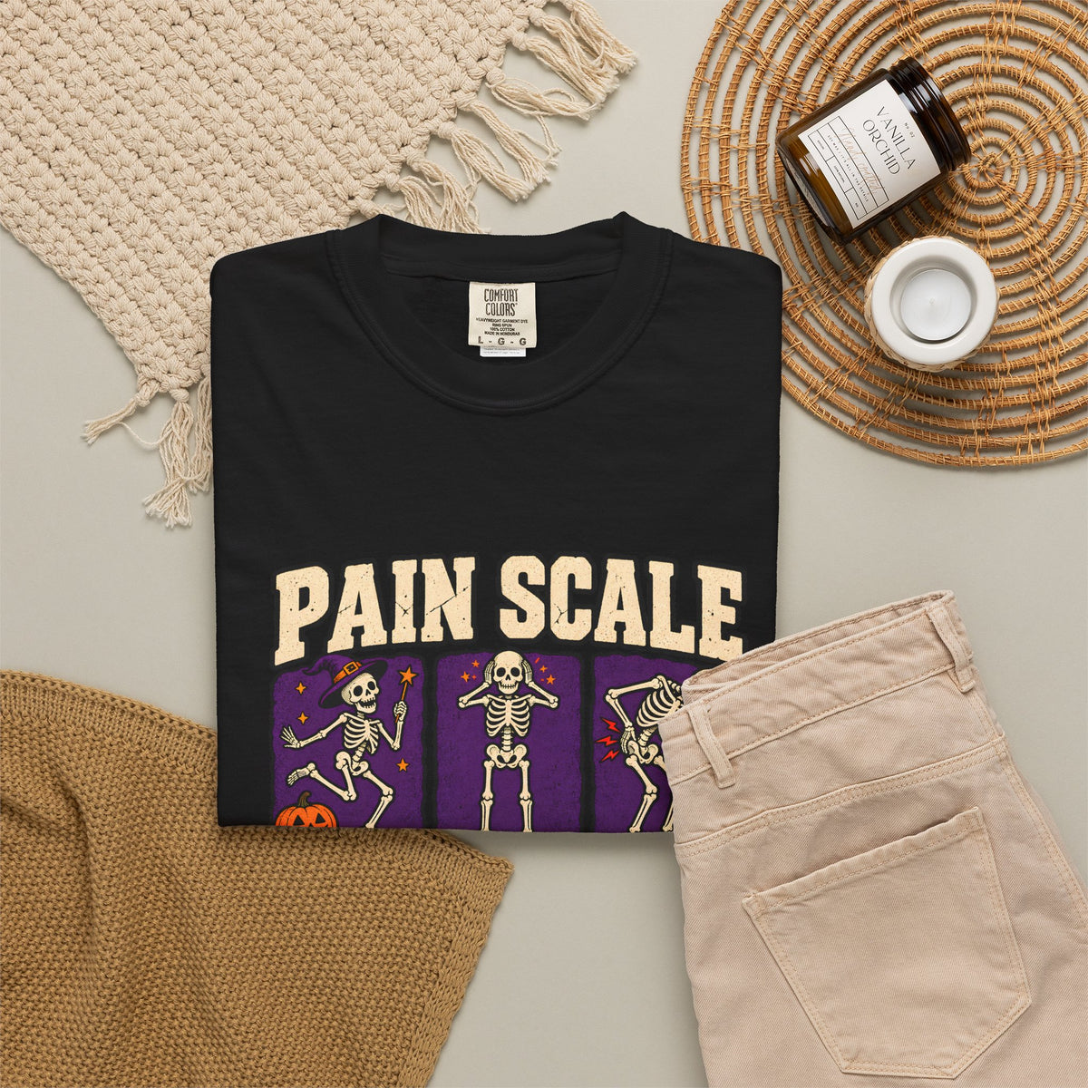 Comfort Colors® Pain Scale Skeleton T-Shirt, Funny Halloween Skeleton Gift, Spooky Medical Humor Gift, Nurse Doctor Halloween Graphic Tee