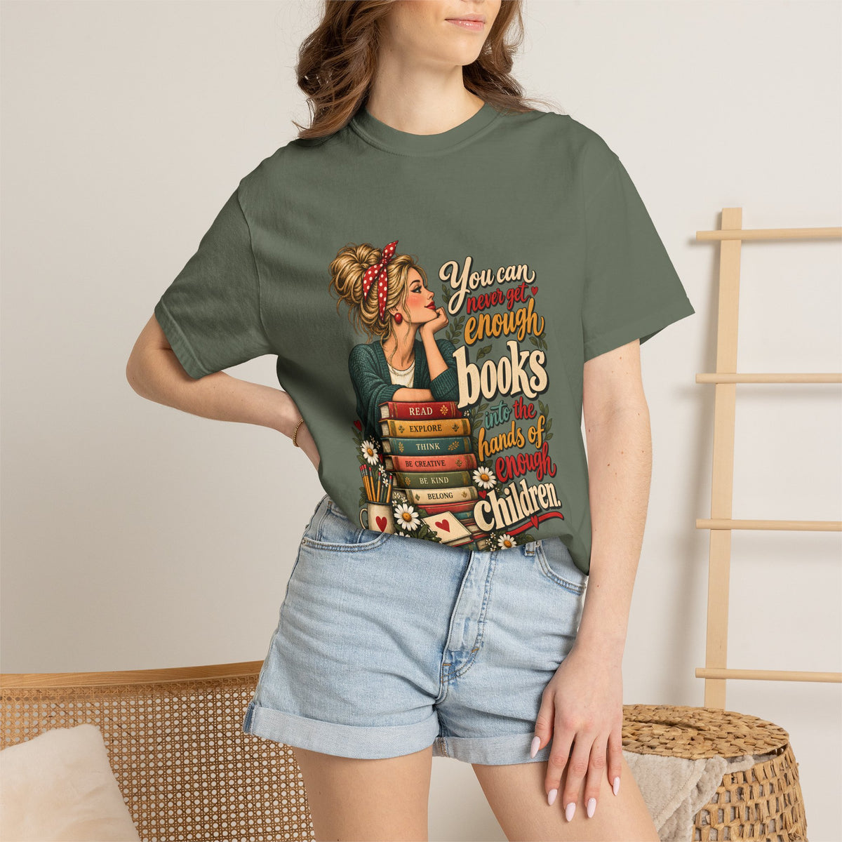 Comfort Colors® You Can Never Get Enough Books Into the Hands of Enough Children Shirt, Teacher Reading Gift, Book Lover Teacher Graphic Tee