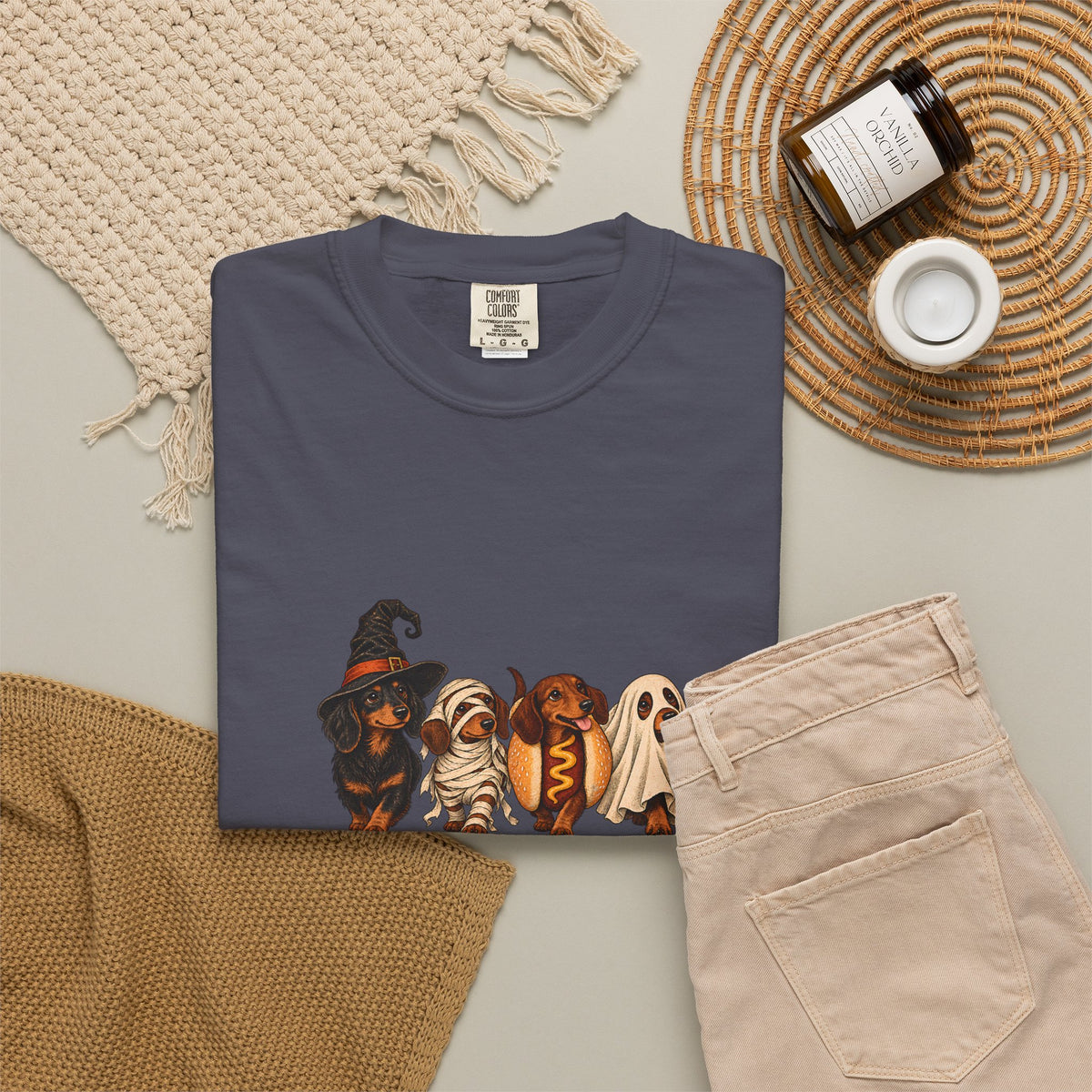 Comfort Colors® Halloween Dachshund T-Shirt, Spooky Wiener Dog Lover Gift, Cute Sausage Dog Costume Shirt, Doxie Halloween Pet Mom Shirt