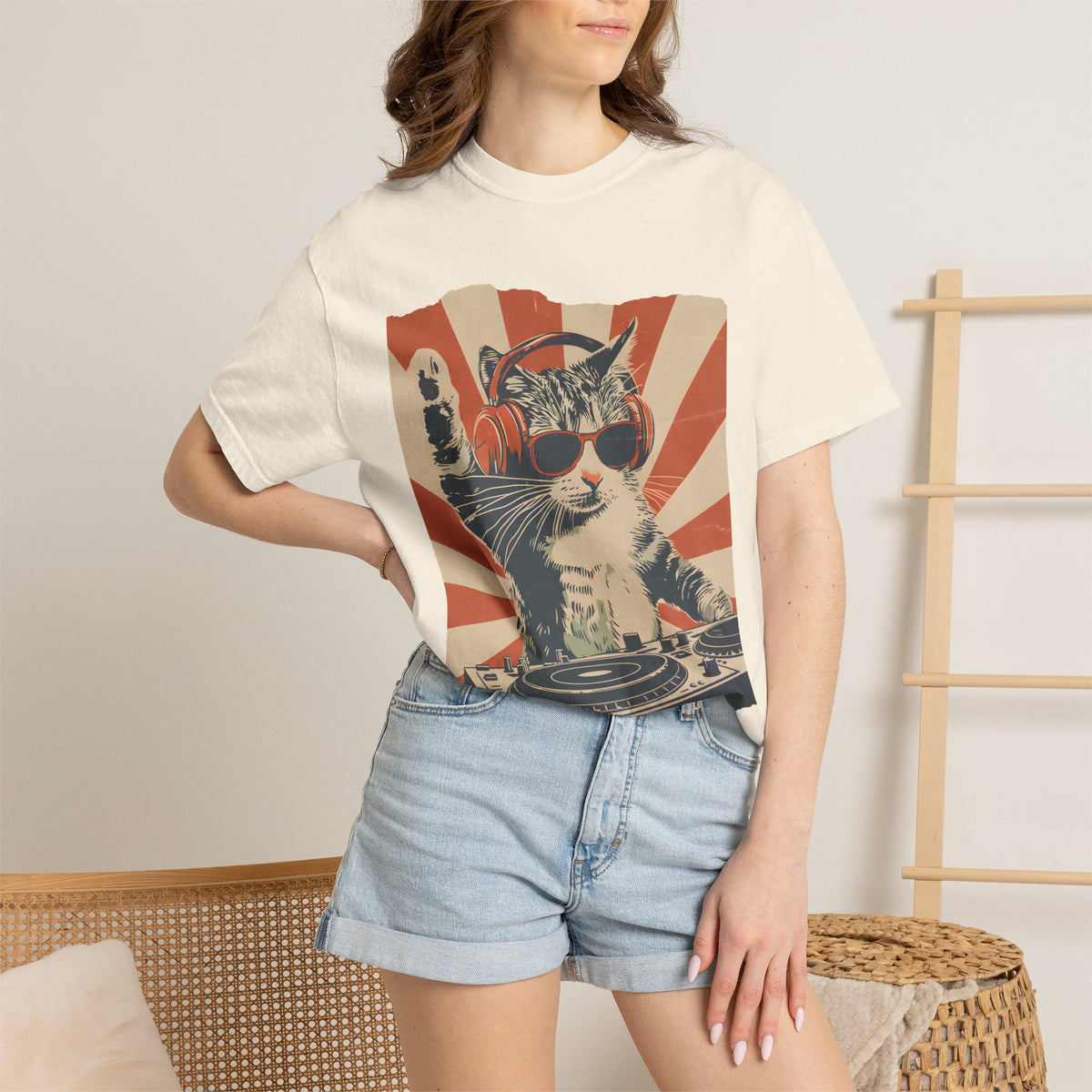 Comfort Colors® Cool DJ Cat Tshirt, Funny Cat With Headphones Shirt, Stylish Cat Lovers Gift, DJ Cat Kitty shirt, Trendy Cat Graphic Shirt