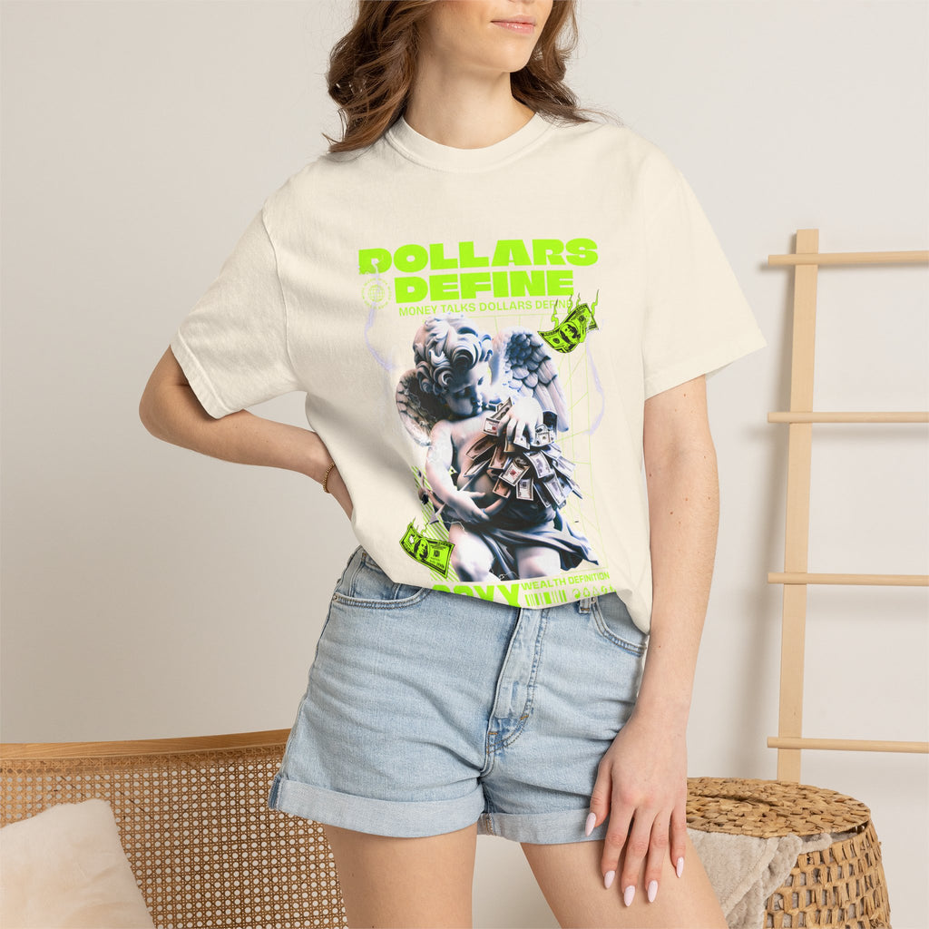 Camiseta de ángel Comfort Colors® Dollars Define Money, camiseta de cultura del esfuerzo, diseño de ropa urbana, regalo motivacional, arte de moda urbana