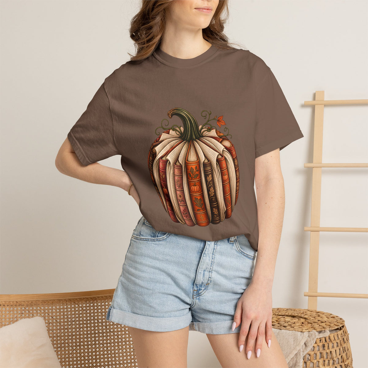 Comfort Colors® Book Pumpkin T-Shirt, Fall Reading Lover Gift, Vintage Autumn Bookish Gift, Cozy Librarian Teacher Pumpkin Graphic Tee