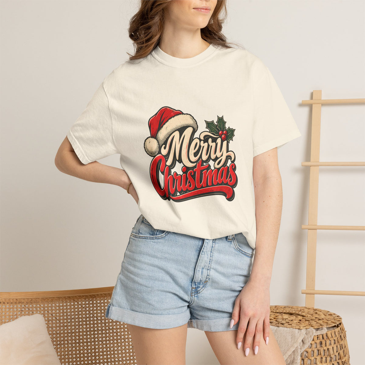 Comfort Colors® Merry Christmas T-Shirt, Vintage Christmas Holiday Gift, Retro Santa Hat Christmas Lover Gift, Festive Holiday Graphic Tee