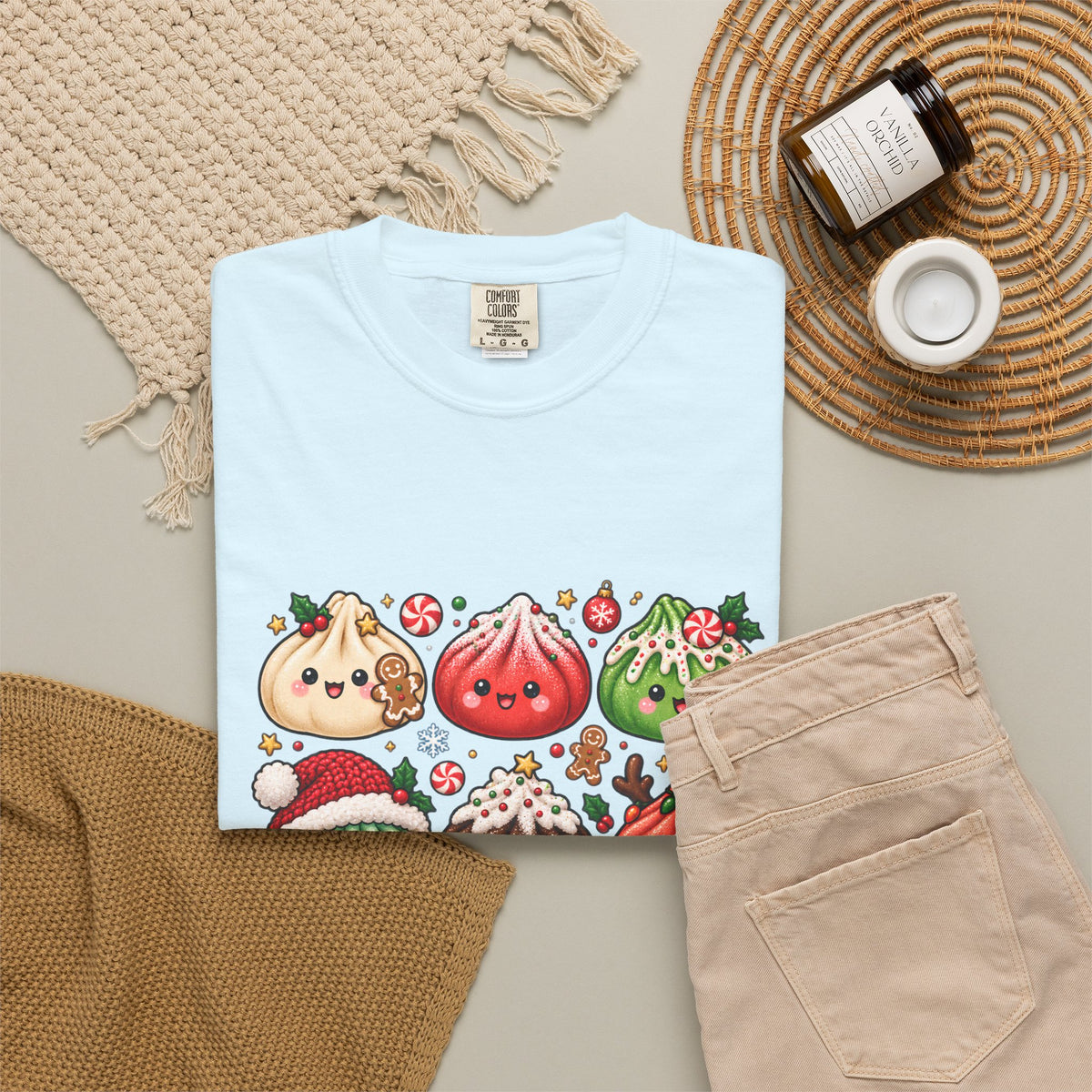 T-shirt de Noël mignon « Comfort Colors® » avec raviolis, cadeau kawaii pour amateur de cuisine pour les fêtes, pour les fans de raviolis, cadeau gourmand de Noël mignon
