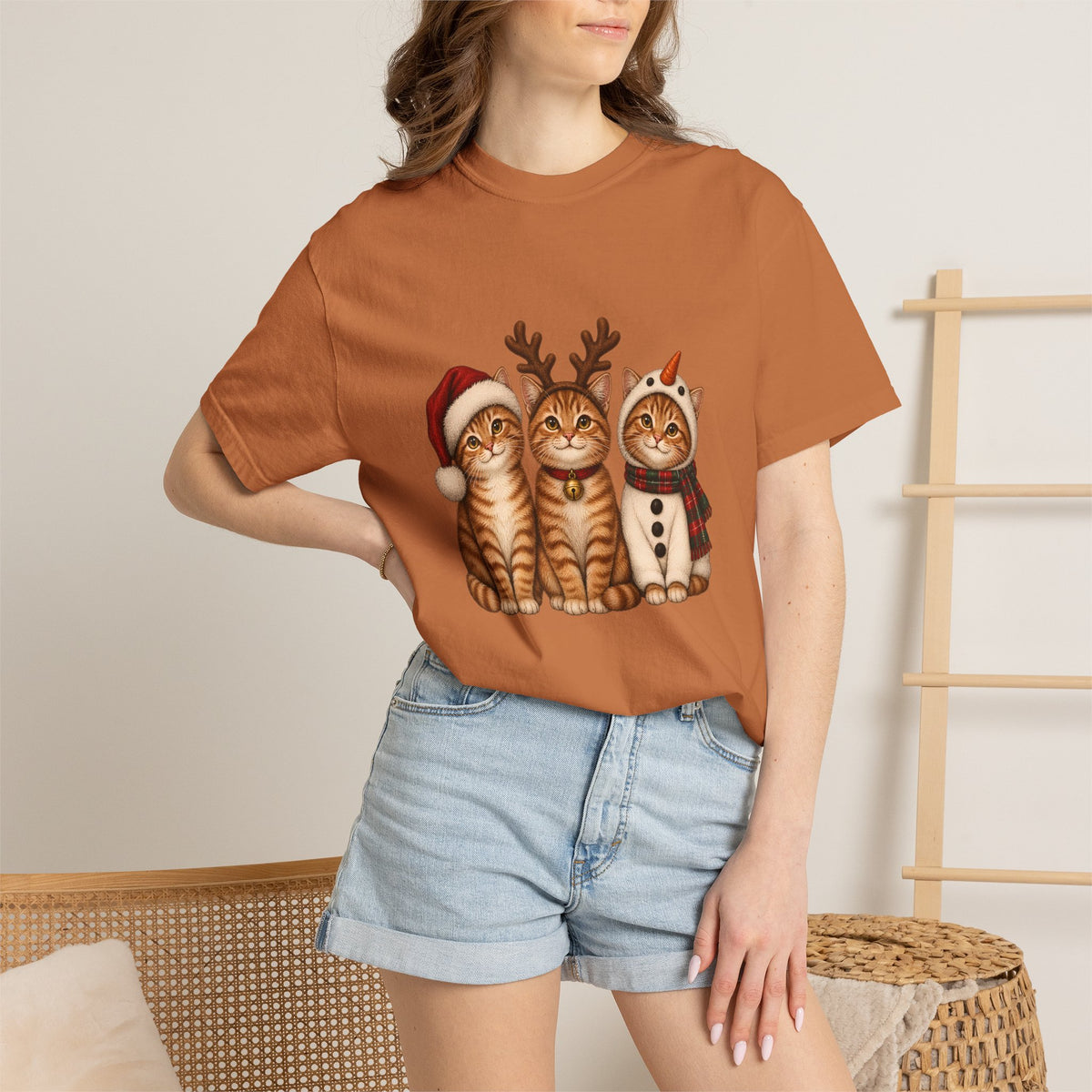 Comfort Colors® Christmas Cats T-Shirt, Cute Holiday Cat Lover Gift, Funny Santa Reindeer Snowman Cats Gift, Festive Kitty Graphic Tee
