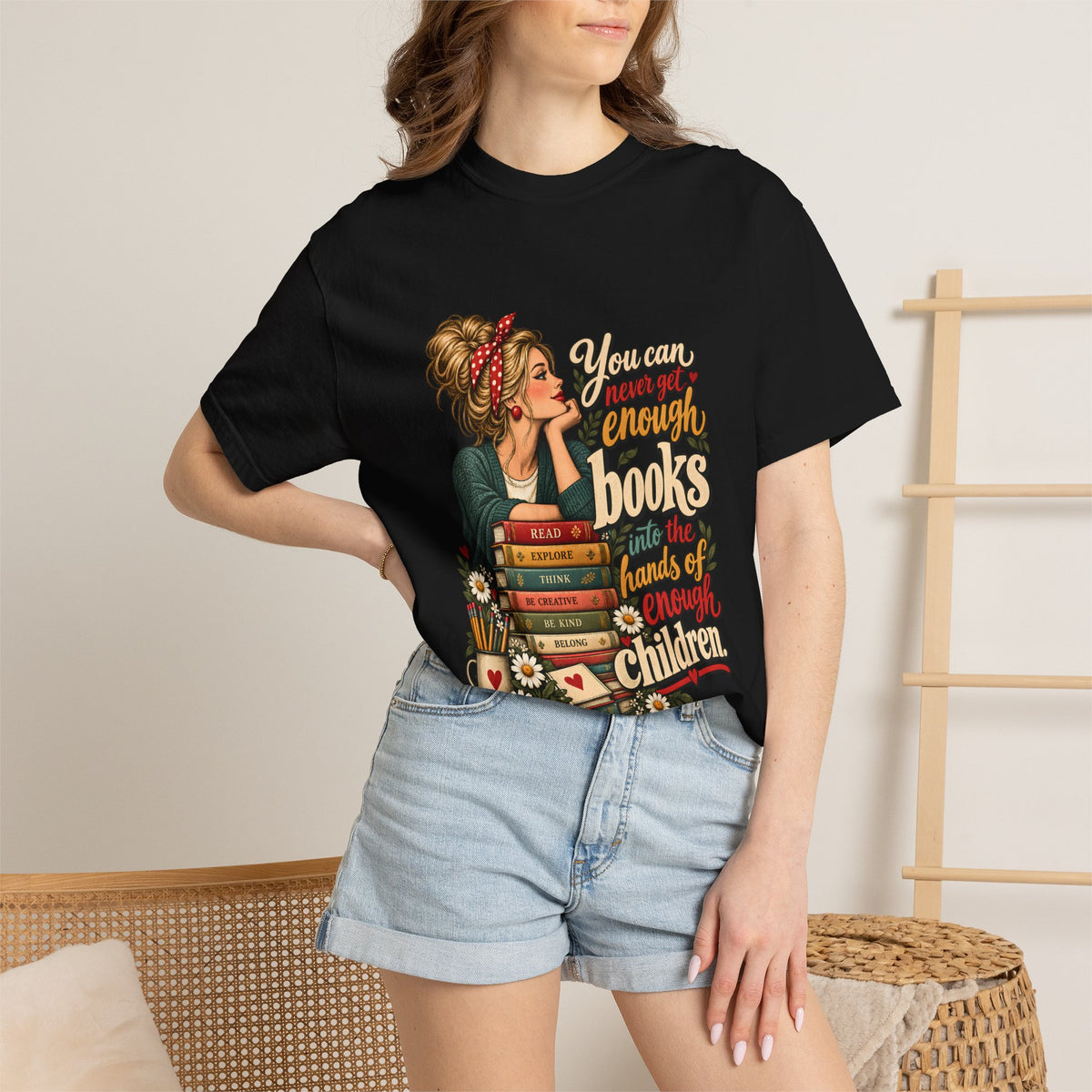 Comfort Colors® You Can Never Get Enough Books Into the Hands of Enough Children Shirt, Teacher Reading Gift, Book Lover Teacher Graphic Tee