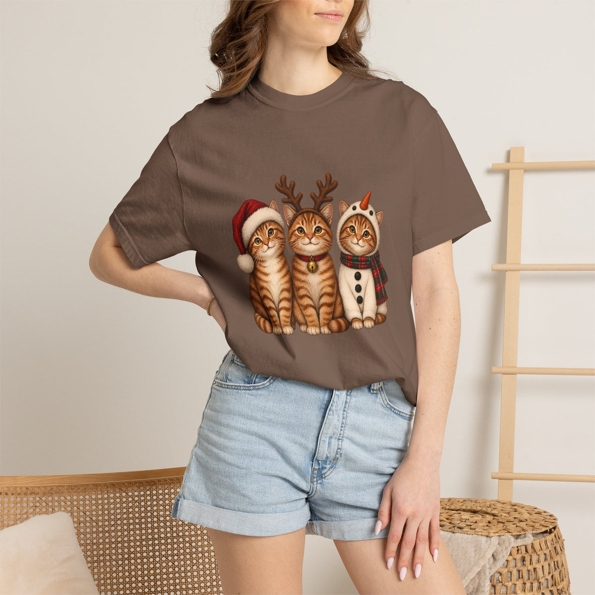 Comfort Colors® Christmas Cats T-Shirt, Cute Holiday Cat Lover Gift, Funny Santa Reindeer Snowman Cats Gift, Festive Kitty Graphic Tee