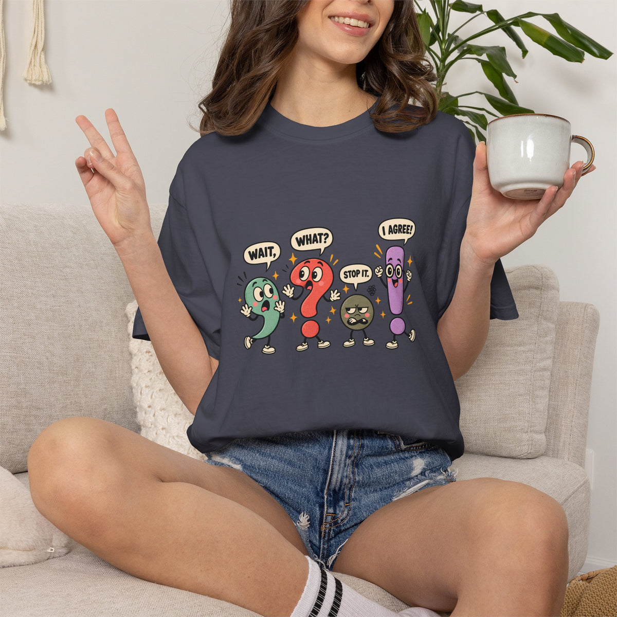 Comfort Colors® Wait What Stop It I Agree T-Shirt, Funny Punctuation Teacher Gift, Grammar Lover Classroom Gift, Cute English Teacher shirt