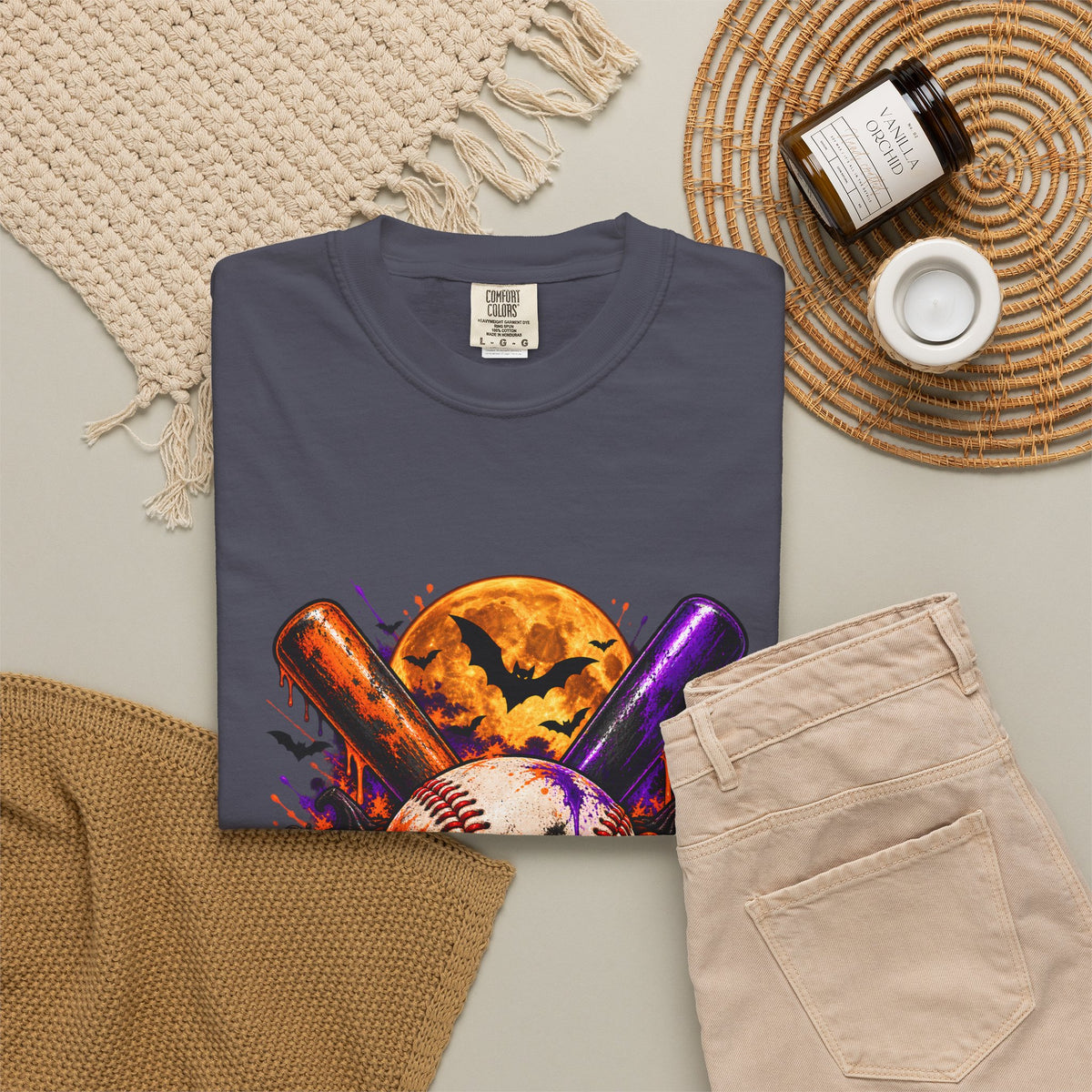 T-shirt de baseball Halloween Comfort Colors®, cadeau de joueur de baseball effrayant, t-shirt graphique pour amateur de baseball citrouille, t-shirt de fan de sport pour Halloween