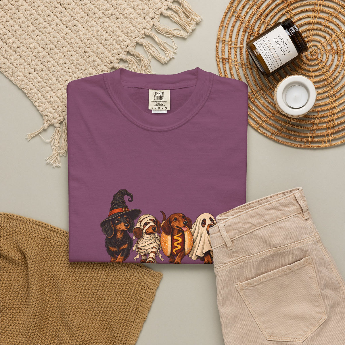 Comfort Colors® Halloween Dachshund T-Shirt, Spooky Wiener Dog Lover Gift, Cute Sausage Dog Costume Shirt, Doxie Halloween Pet Mom Shirt
