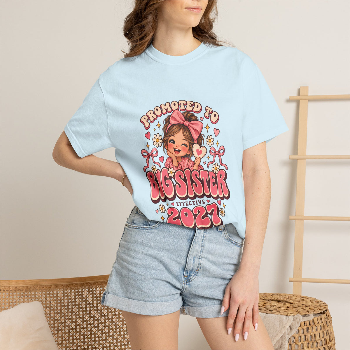 T-shirt Comfort Colors® « Promue grande sœur » effectif en 2027, cadeau d'annonce de nouvelle fratrie, t-shirt graphique pour annonce de grossesse grande sœur