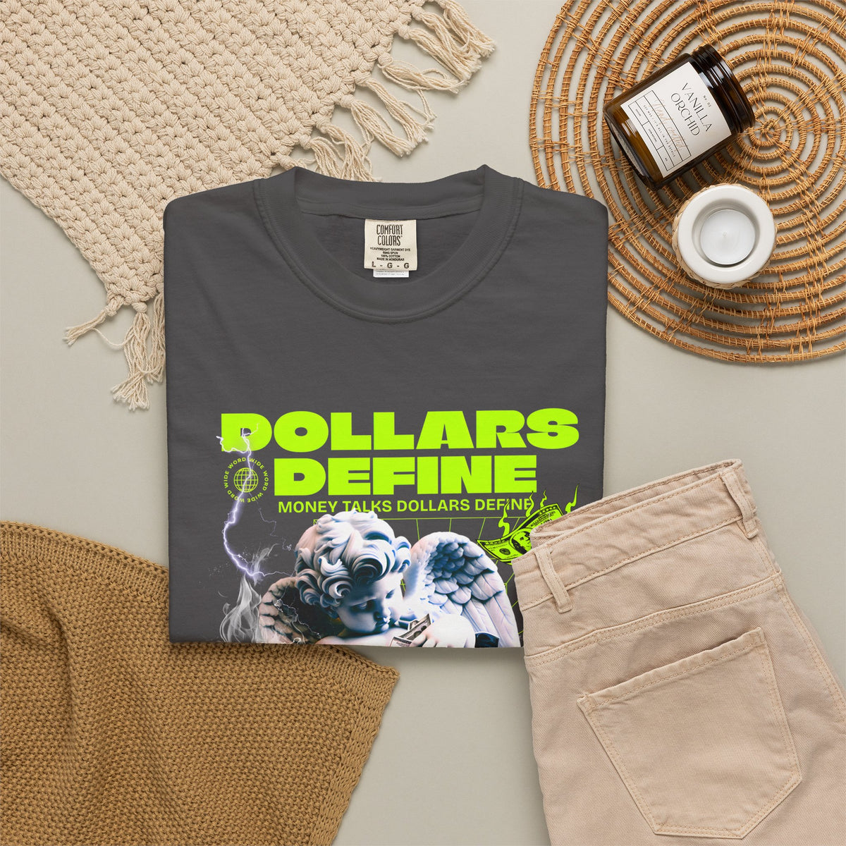Camiseta de ángel Comfort Colors® Dollars Define Money, camiseta de cultura del esfuerzo, diseño de ropa urbana, regalo motivacional, arte de moda urbana
