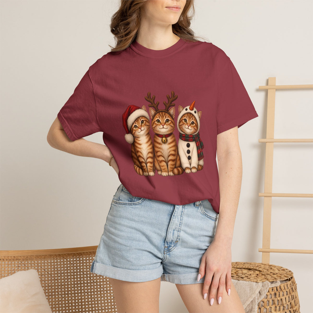 Comfort Colors® Christmas Cats T-Shirt, Cute Holiday Cat Lover Gift, Funny Santa Reindeer Snowman Cats Gift, Festive Kitty Graphic Tee