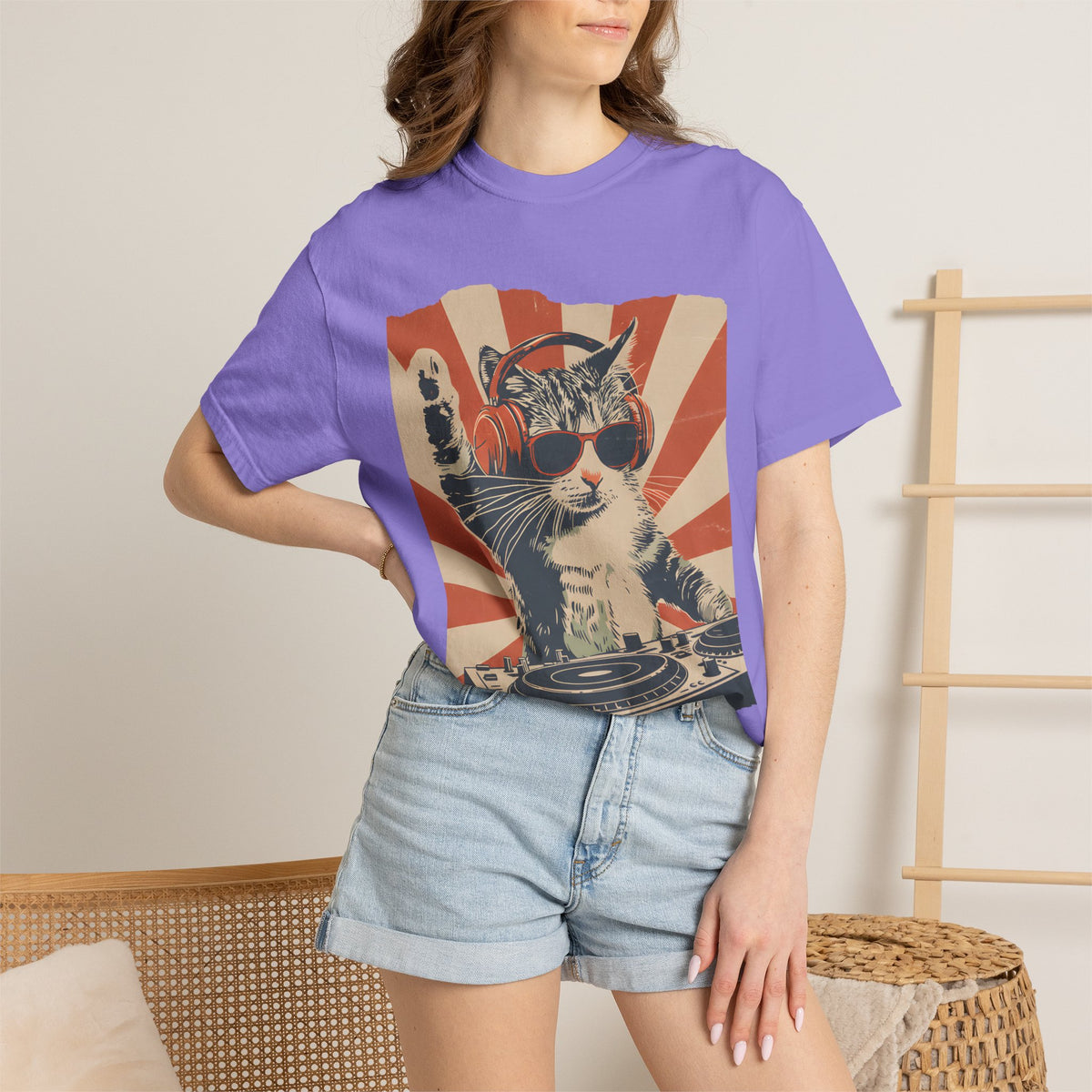 Comfort Colors® Cool DJ Cat Tshirt, Funny Cat With Headphones Shirt, Stylish Cat Lovers Gift, DJ Cat Kitty shirt, Trendy Cat Graphic Shirt