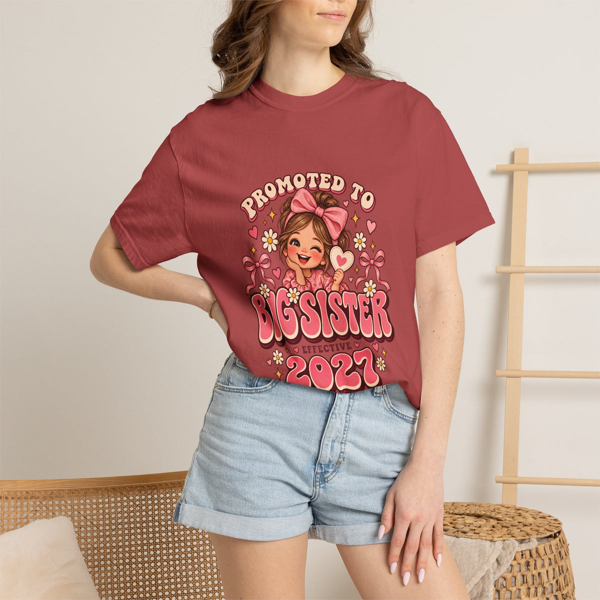T-shirt Comfort Colors® « Promue grande sœur » effectif en 2027, cadeau d'annonce de nouvelle fratrie, t-shirt graphique pour annonce de grossesse grande sœur