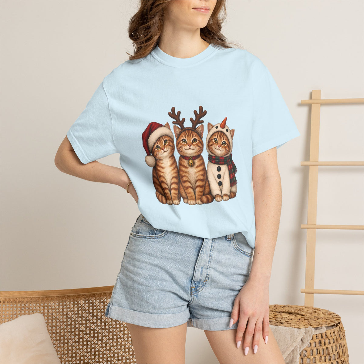 Comfort Colors® Christmas Cats T-Shirt, Cute Holiday Cat Lover Gift, Funny Santa Reindeer Snowman Cats Gift, Festive Kitty Graphic Tee