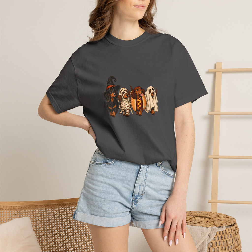 Comfort Colors® Halloween Dachshund T-Shirt, Spooky Wiener Dog Lover Gift, Cute Sausage Dog Costume Shirt, Doxie Halloween Pet Mom Shirt