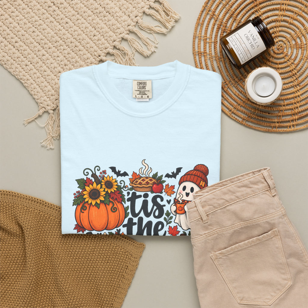 T-shirt Comfort Colors® « Tis the Season », cadeau pour amateur de citrouilles, t-shirt pour l'automne, Thanksgiving et Halloween, t-shirt douillet pour la saison des récoltes pour femmes