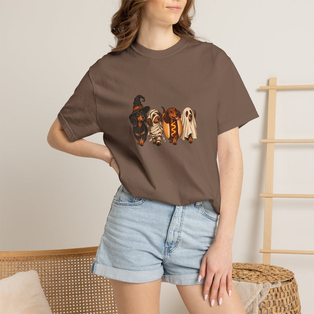 Comfort Colors® Halloween Dachshund T-Shirt, Spooky Wiener Dog Lover Gift, Cute Sausage Dog Costume Shirt, Doxie Halloween Pet Mom Shirt