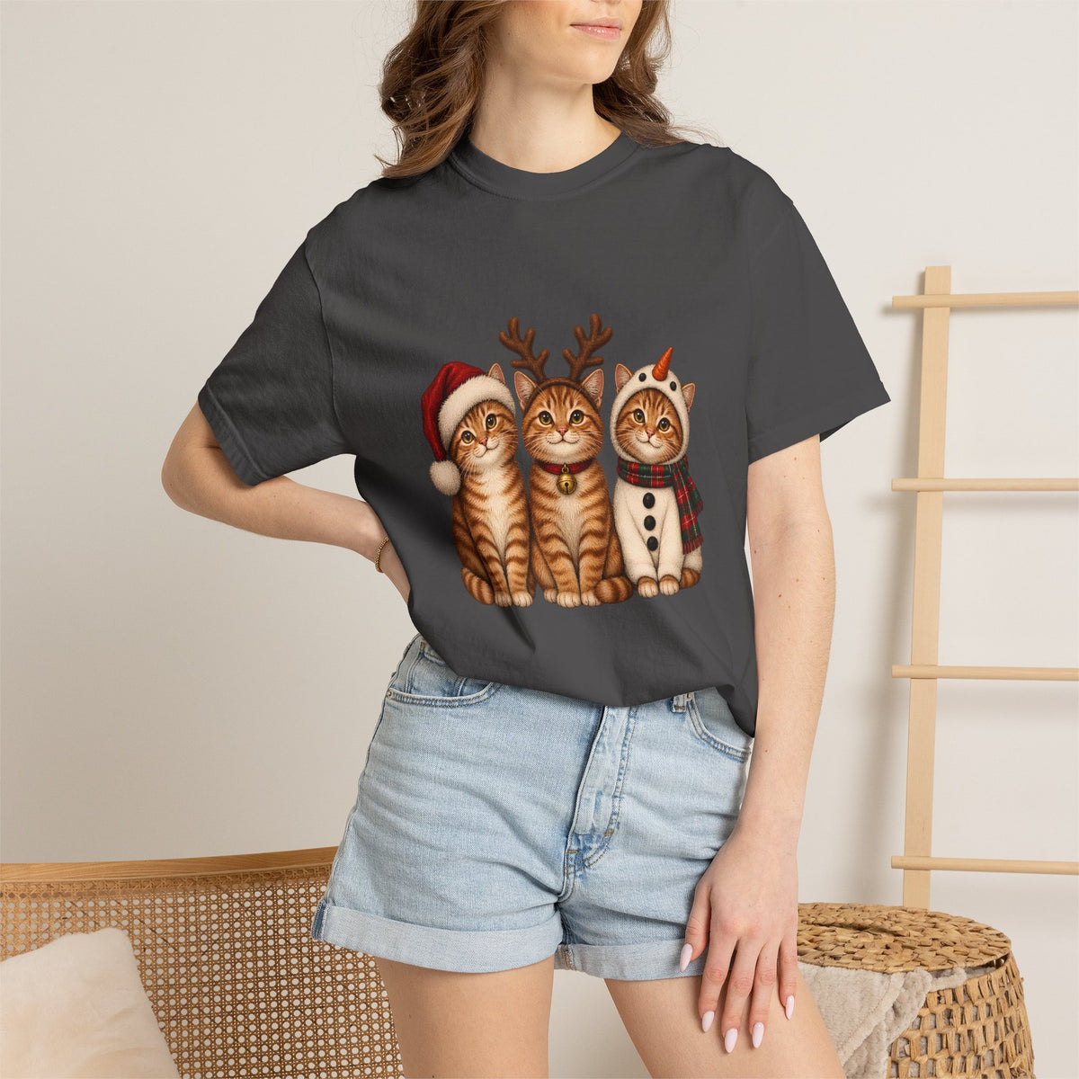 Comfort Colors® Christmas Cats T-Shirt, Cute Holiday Cat Lover Gift, Funny Santa Reindeer Snowman Cats Gift, Festive Kitty Graphic Tee