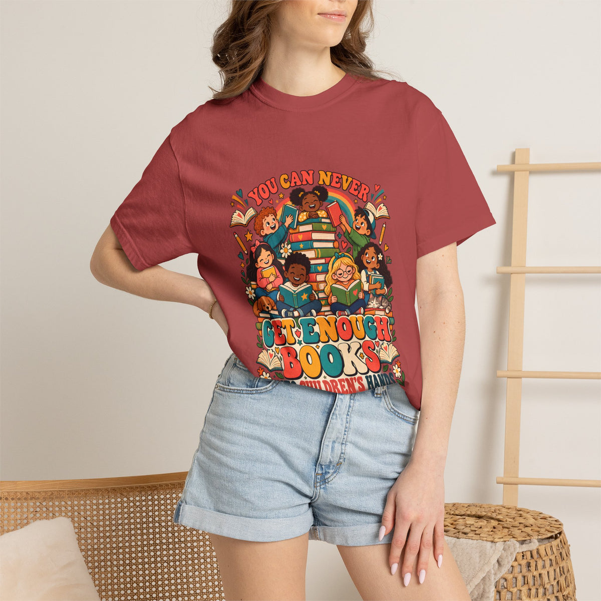 Comfort Colors® You Can Never Get Enough Books Into Children's Hands T-Shirt, Reading Teacher Gift, Literacy Advocate Kids Books Graphic Tee