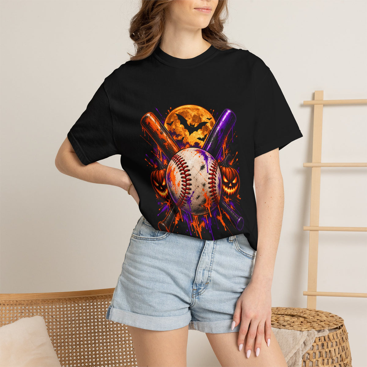 Comfort Colors® Halloween Baseball T-Shirt, Spooky Baseball Player Gift, Pumpkin Baseball Lover Graphic Tee, Halloween Sports Fan Shirt
