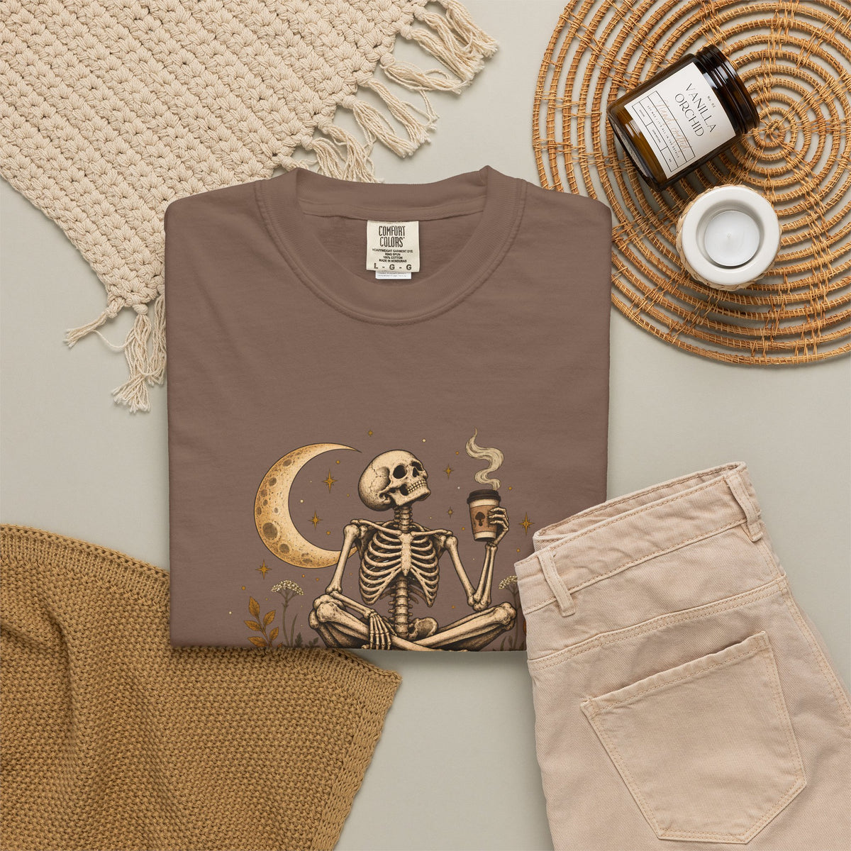 Comfort Colors® Full of Rage and Whimsy T-Shirt, Funny Skeleton Coffee Lover Gift, Cottagecore Mushroom Gothic Shirt, Dark Academia Shirt