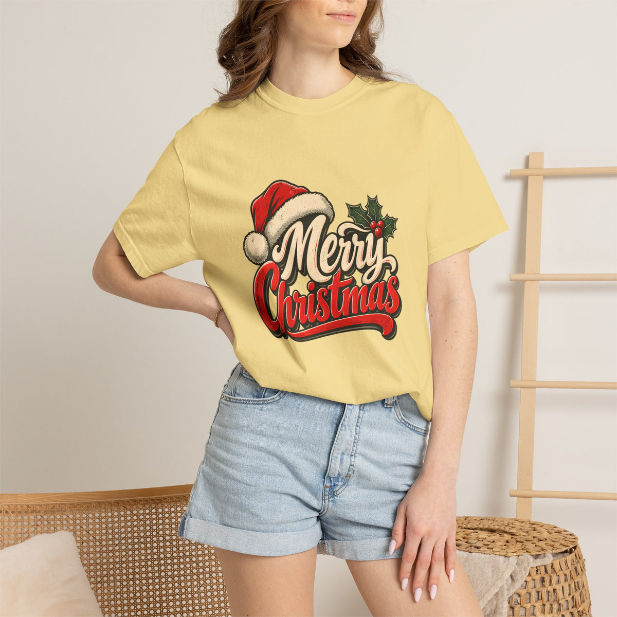 Comfort Colors® Merry Christmas T-Shirt, Vintage Christmas Holiday Gift, Retro Santa Hat Christmas Lover Gift, Festive Holiday Graphic Tee