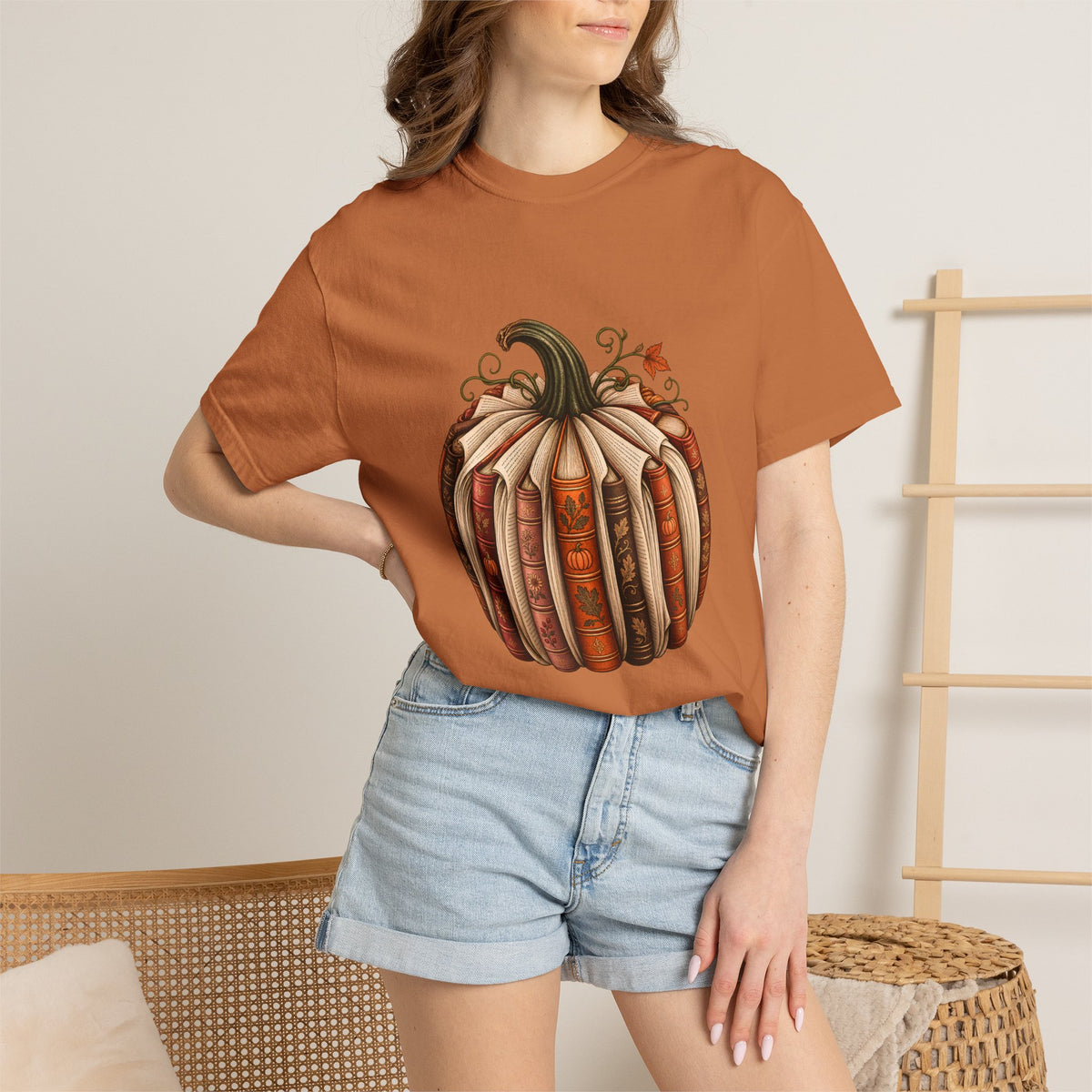 Comfort Colors® Book Pumpkin T-Shirt, Fall Reading Lover Gift, Vintage Autumn Bookish Gift, Cozy Librarian Teacher Pumpkin Graphic Tee