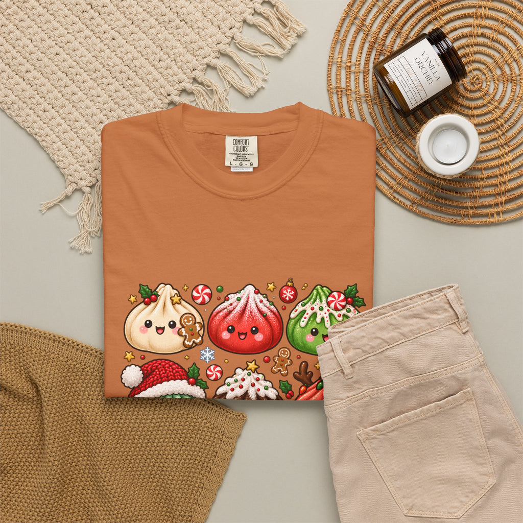 T-shirt de Noël mignon « Comfort Colors® » avec raviolis, cadeau kawaii pour amateur de cuisine pour les fêtes, pour les fans de raviolis, cadeau gourmand de Noël mignon