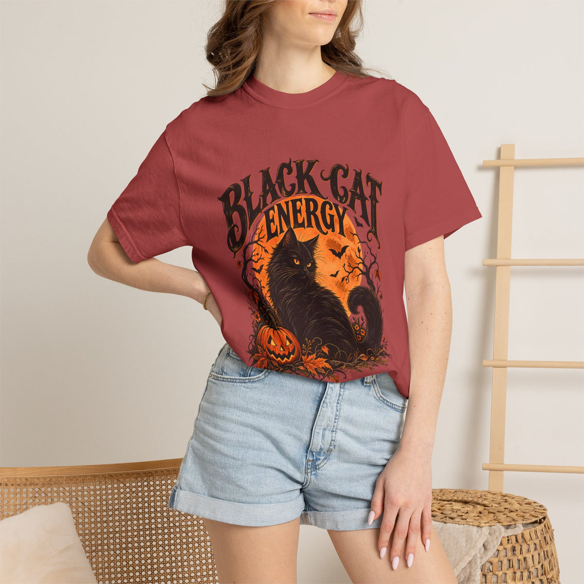 Comfort Colors® Black Cat Energy Shirt, Funny Halloween Tshirt, Black Cat Halloween Tee, Spooky Season Graphic Tee, Trendy Fall T-shirts